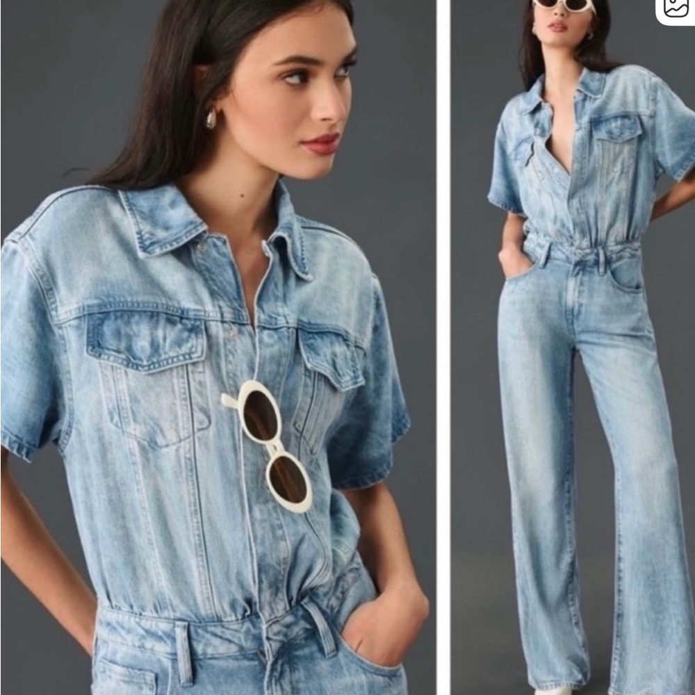 Good American Light Blue Denim Overalls